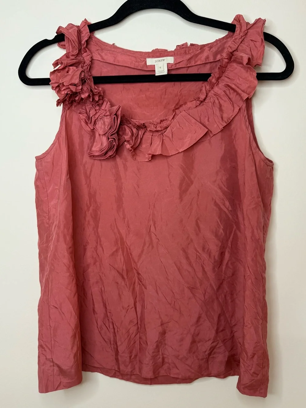 J. CREW 100% Silk Boho Floral Mauve Summer Ruffle Tank Top Blouse